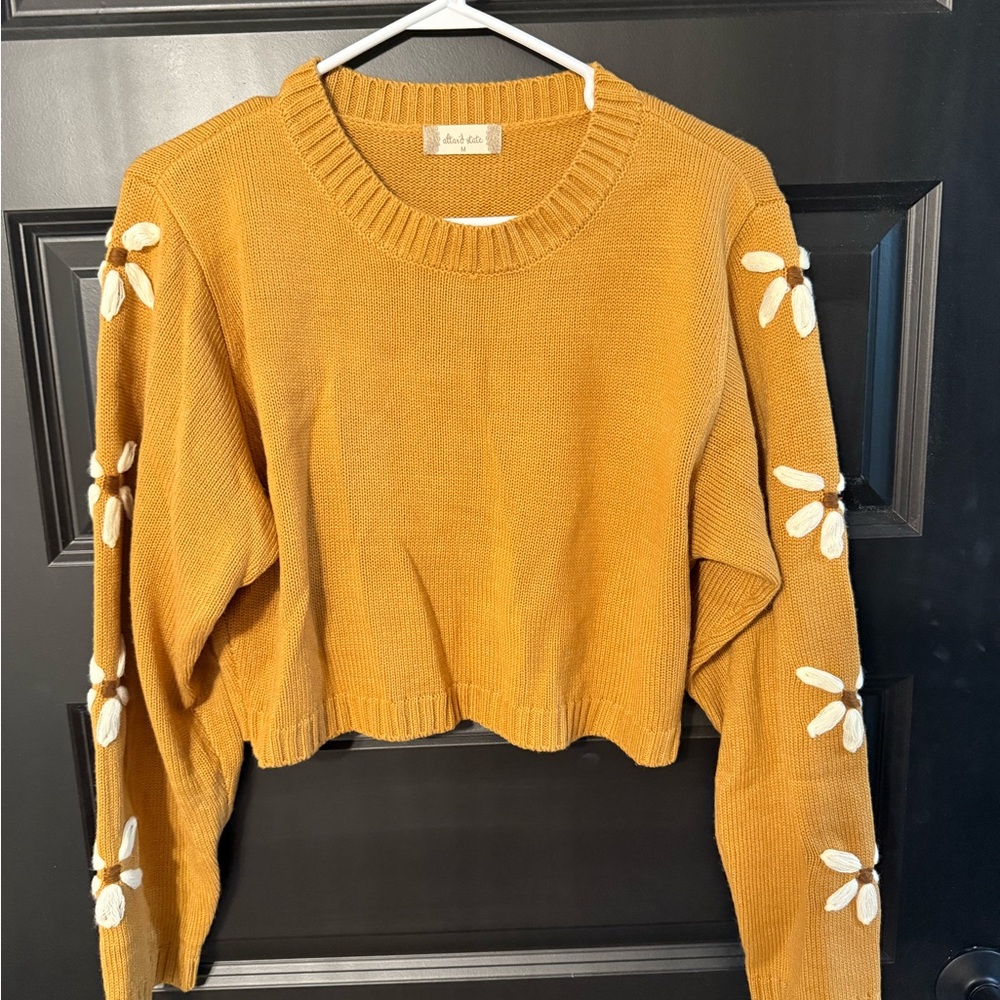 Altar'd Mustard Yellow Cropped Sweater with Daisies